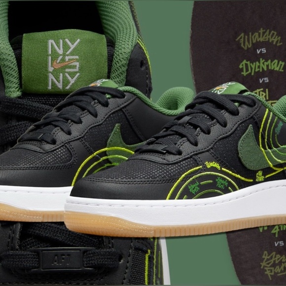 NIKE AIR FORCE 1 GS LOW BLACK / GREEN / MULTICOLOR Youth Size 7Y DV2204 001 - Picture 2 of 10